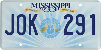 MS license plate JOK291