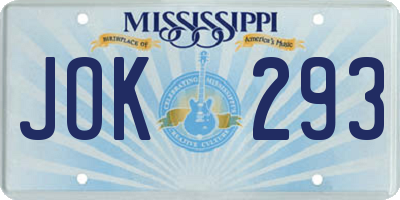 MS license plate JOK293