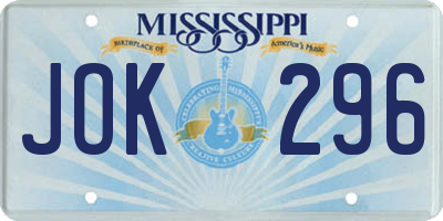 MS license plate JOK296