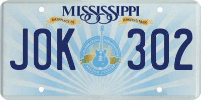 MS license plate JOK302