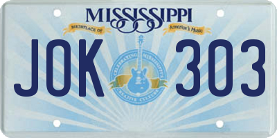 MS license plate JOK303