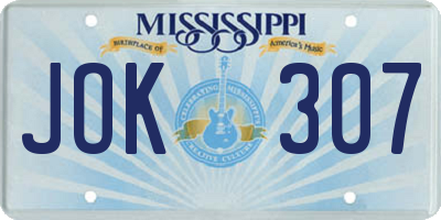 MS license plate JOK307