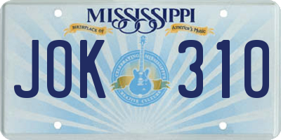 MS license plate JOK310