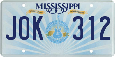 MS license plate JOK312