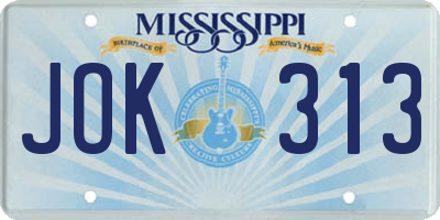 MS license plate JOK313