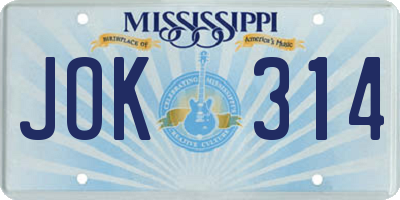 MS license plate JOK314