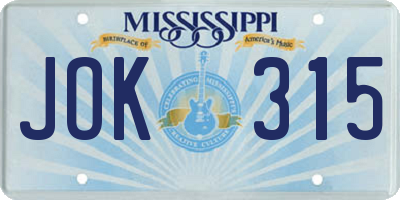 MS license plate JOK315