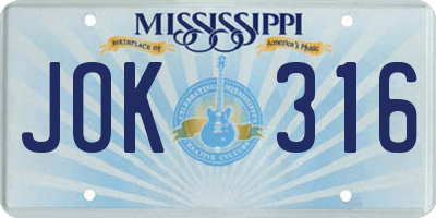MS license plate JOK316