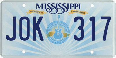 MS license plate JOK317