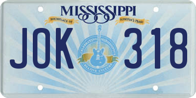 MS license plate JOK318