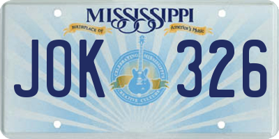 MS license plate JOK326