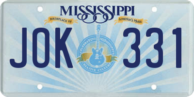 MS license plate JOK331