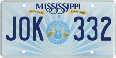 MS license plate JOK332