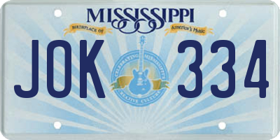 MS license plate JOK334