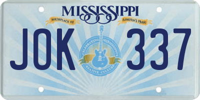 MS license plate JOK337