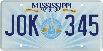 MS license plate JOK345