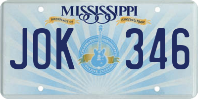 MS license plate JOK346