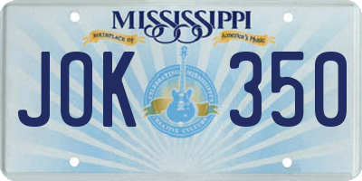 MS license plate JOK350