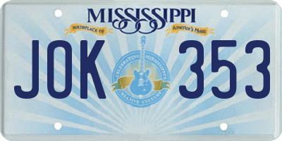 MS license plate JOK353