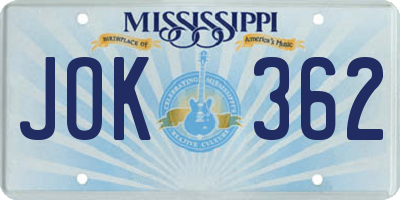 MS license plate JOK362