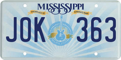 MS license plate JOK363