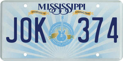 MS license plate JOK374