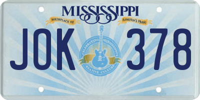 MS license plate JOK378