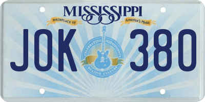 MS license plate JOK380