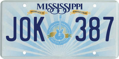 MS license plate JOK387
