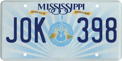 MS license plate JOK398