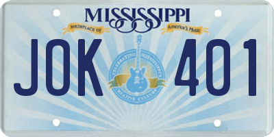 MS license plate JOK401
