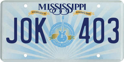 MS license plate JOK403