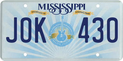 MS license plate JOK430