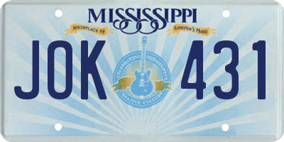 MS license plate JOK431