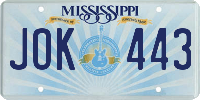 MS license plate JOK443