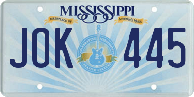 MS license plate JOK445