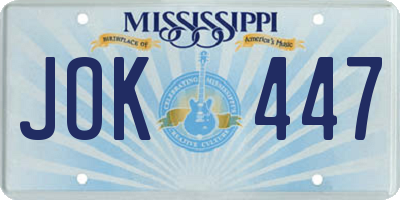 MS license plate JOK447