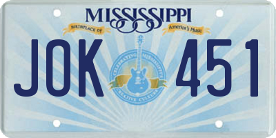 MS license plate JOK451