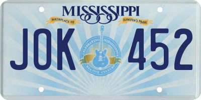MS license plate JOK452