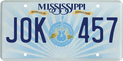 MS license plate JOK457