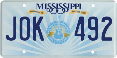 MS license plate JOK492