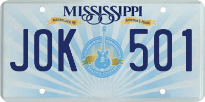 MS license plate JOK501