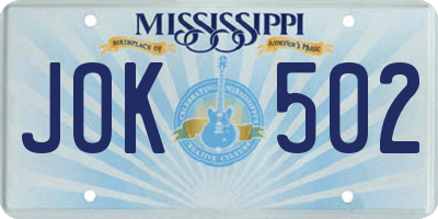 MS license plate JOK502