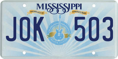 MS license plate JOK503