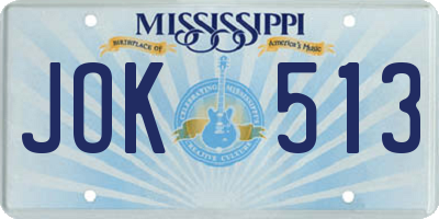 MS license plate JOK513
