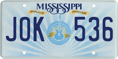 MS license plate JOK536