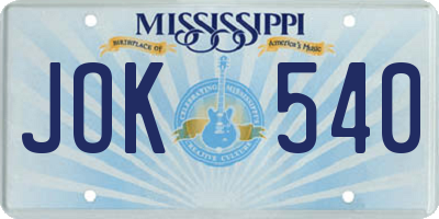 MS license plate JOK540