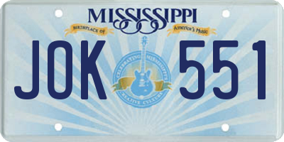 MS license plate JOK551