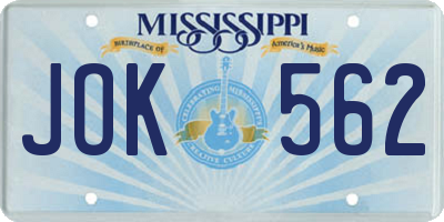 MS license plate JOK562