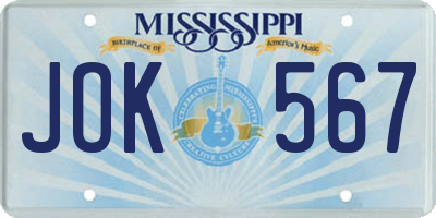MS license plate JOK567